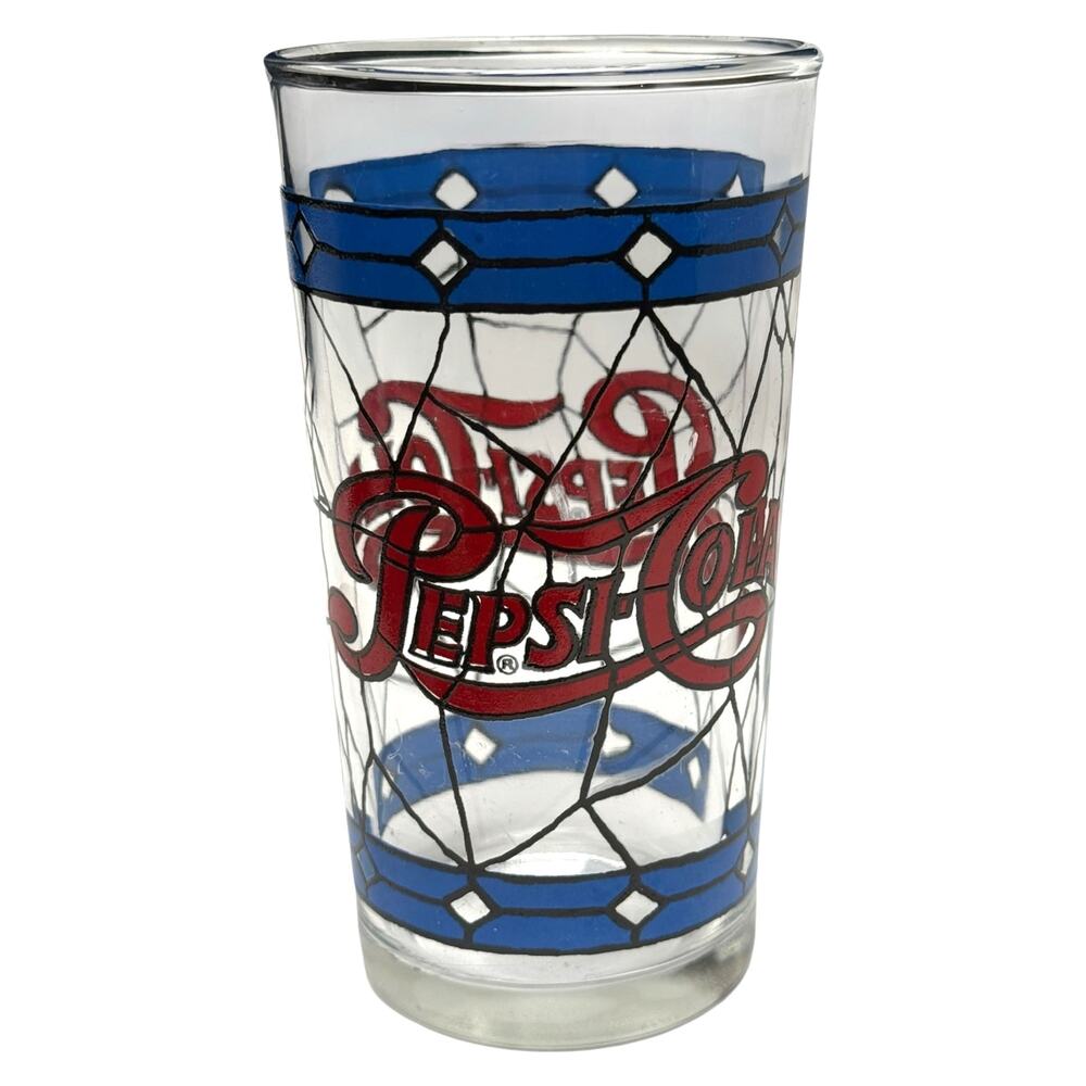 1970s Pepsi Tumblers Glasses Stained Glass 16 oz Set of 5 Excellent Never Used